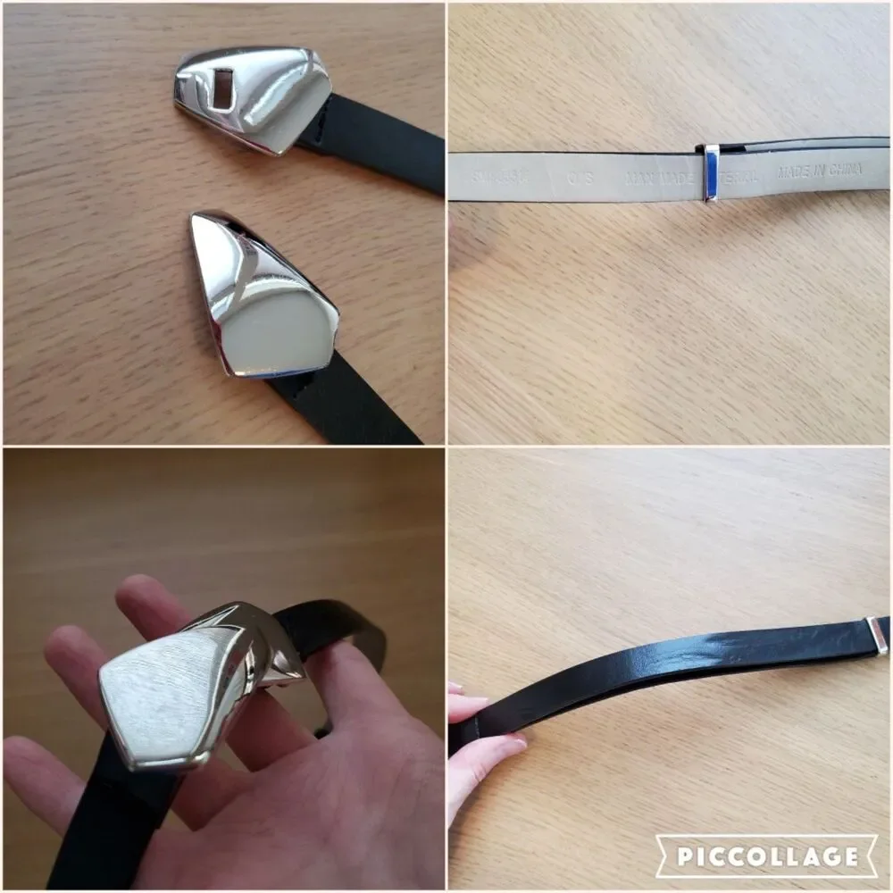 Vintage 80s Silver Buckle Black Belt